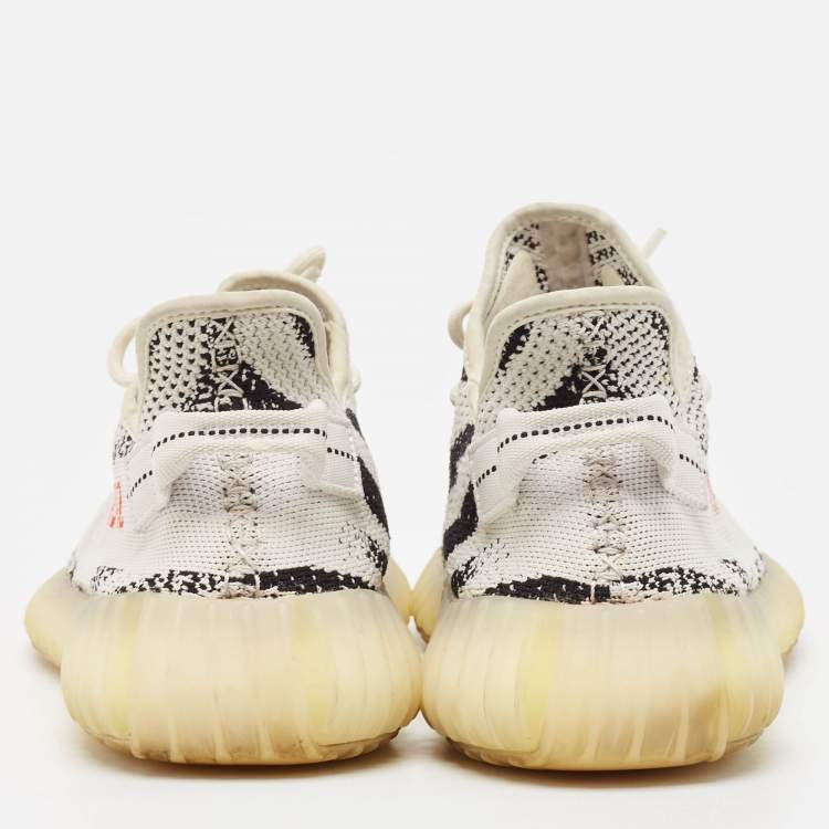 Pre Owned Yeezy x Adidas White/Black Knit Fabric Boost 350 V2 Zebra Sneakers Size 45 1/3