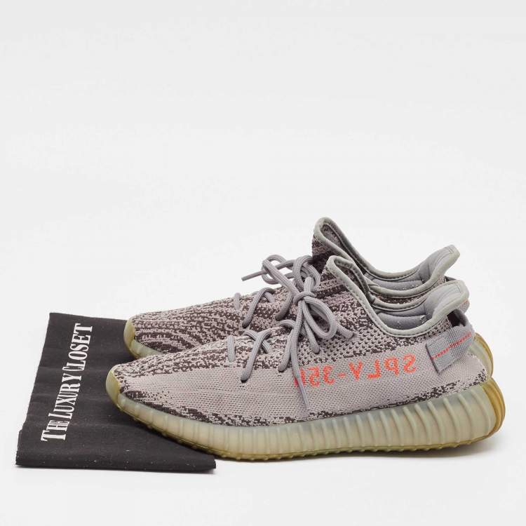 Pre Owned Yeezy x Adidas Grey Knit Fabric Boost 350 V2 Beluga 2.0 Sneakers Size 44