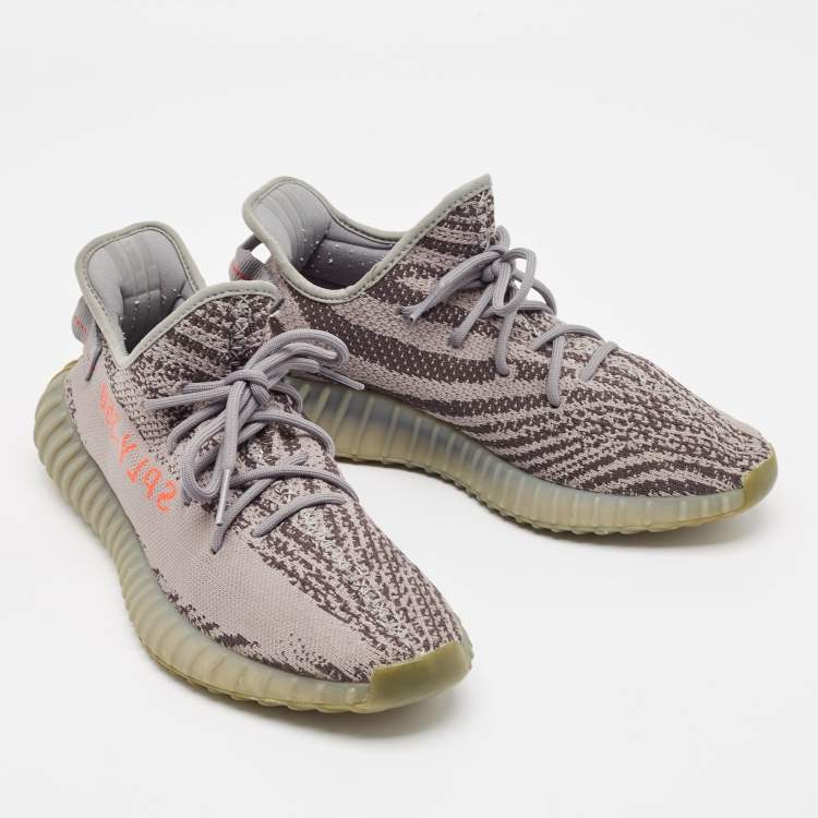 Pre Owned Yeezy x Adidas Grey Knit Fabric Boost 350 V2 Beluga 2.0 Sneakers Size 44
