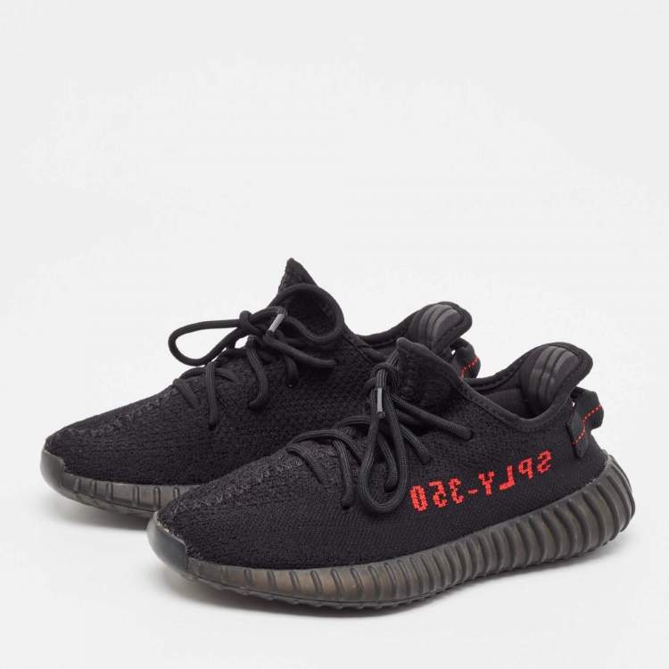 Pre Owned Yeezy x Adidas Black Knit Fabric Boost 350 V2 Bred Sneakers Size 38