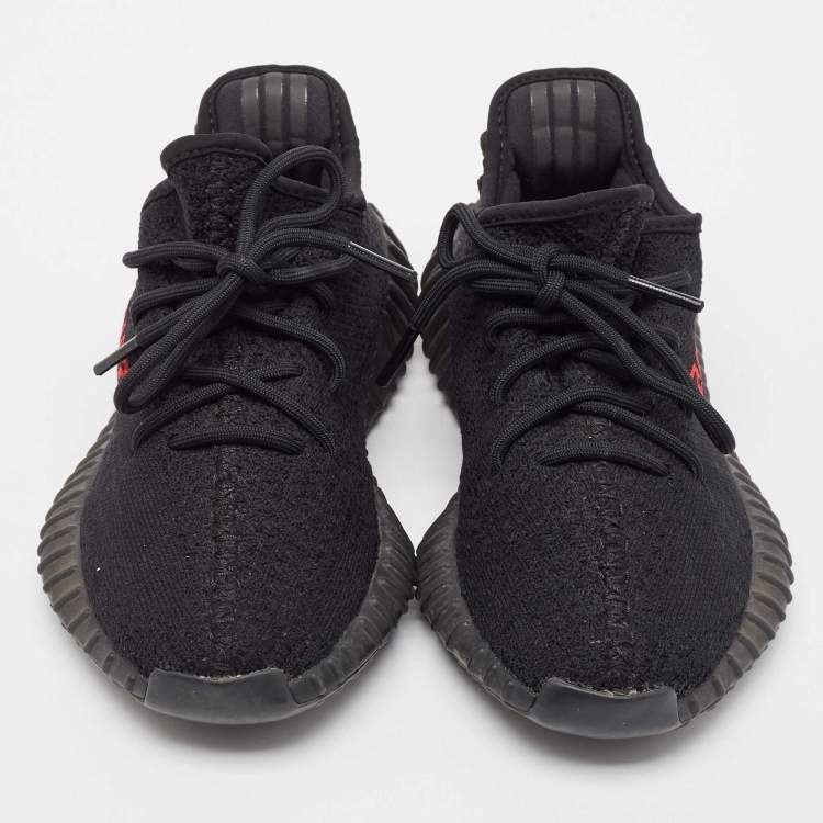 Pre Owned Yeezy x Adidas Black Knit Fabric Boost 350 V2 Bred Sneakers Size 38