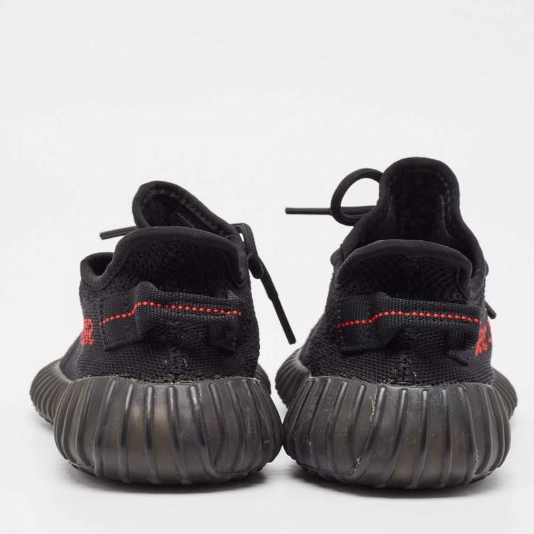 Pre Owned Yeezy x Adidas Black Knit Fabric Boost 350 V2 Bred Sneakers Size 38