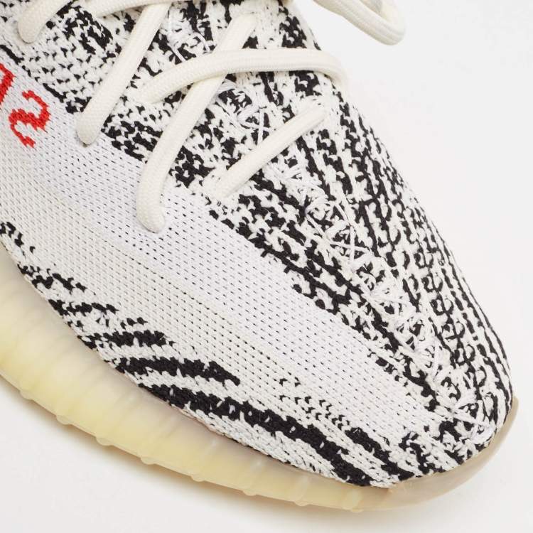 Pre Owned Yeezy x Adidas White/Black Knit Fabric Boost 350 V2 Zebra Sneakers Size 41 1/3