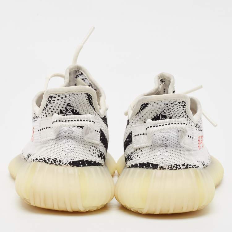 Pre Owned Yeezy x Adidas White/Black Knit Fabric Boost 350 V2 Zebra Sneakers Size 41 1/3