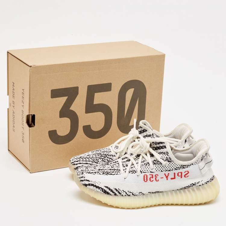 Pre Owned Yeezy x Adidas White/Black Knit Fabric Boost 350 V2 Zebra Sneakers Size 41 1/3