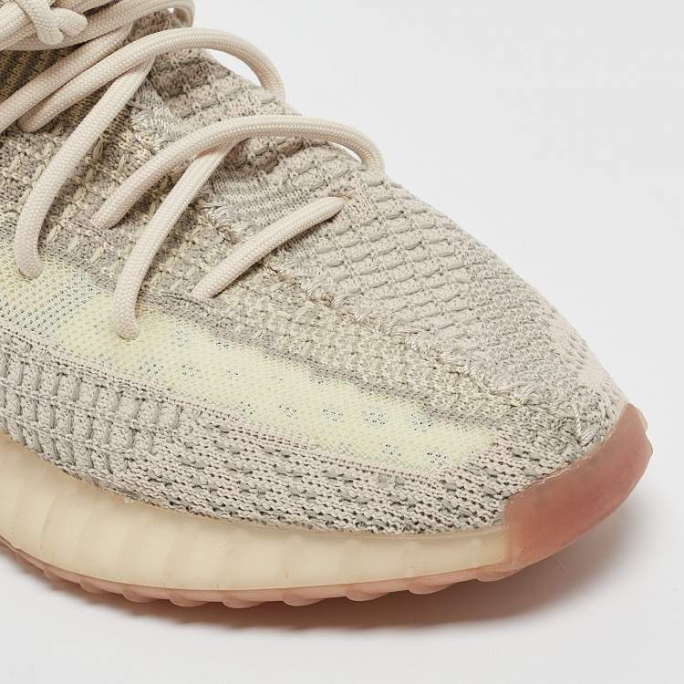 Pre Owned Yeezy x Adidas Pale Green Knit Fabric Boost 350 V2 Citrin (Non Reflective) Sneakers Size 43 1/3