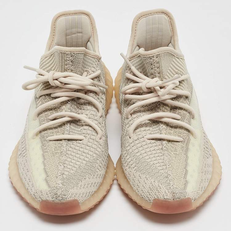 Pre Owned Yeezy x Adidas Pale Green Knit Fabric Boost 350 V2 Citrin (Non Reflective) Sneakers Size 43 1/3