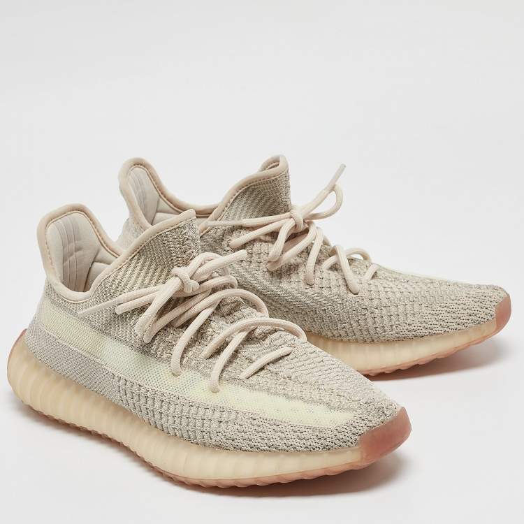 Pre Owned Yeezy x Adidas Pale Green Knit Fabric Boost 350 V2 Citrin (Non Reflective) Sneakers Size 43 1/3
