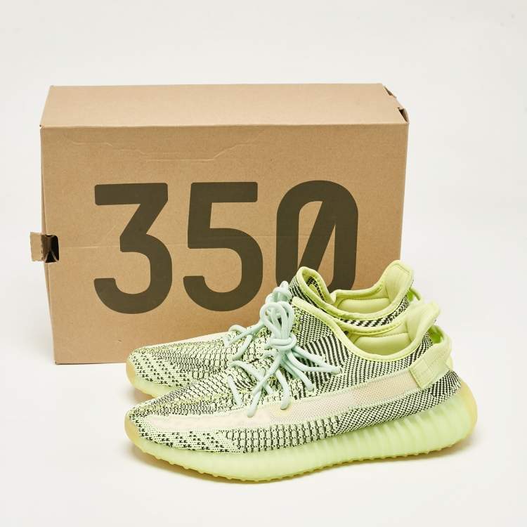 Pre Owned Yeezy x Adidas Neon Green Knit Fabric Boost 350 V2 Yeezreel (Non Reflective) Sneakers Size 44