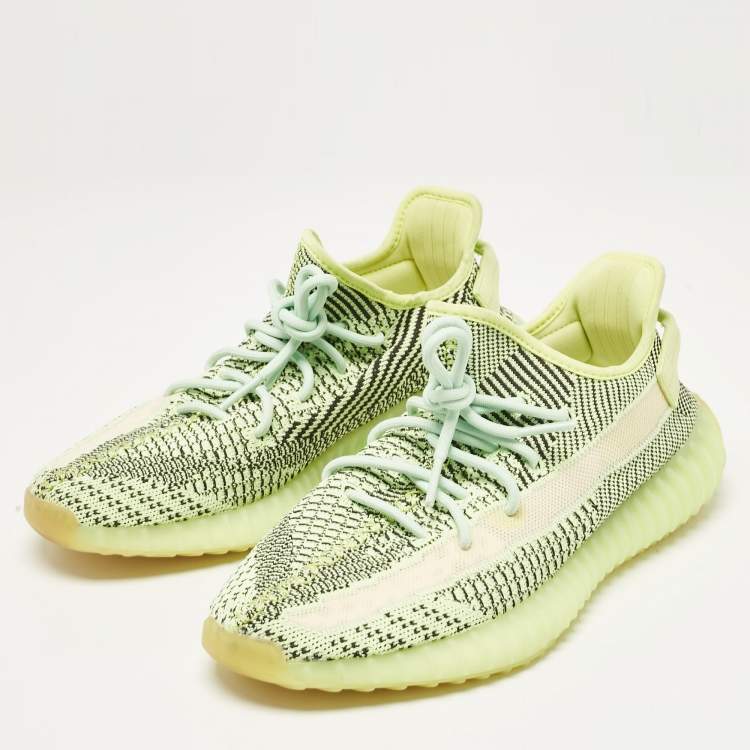Pre Owned Yeezy x Adidas Neon Green Knit Fabric Boost 350 V2 Yeezreel (Non Reflective) Sneakers Size 44