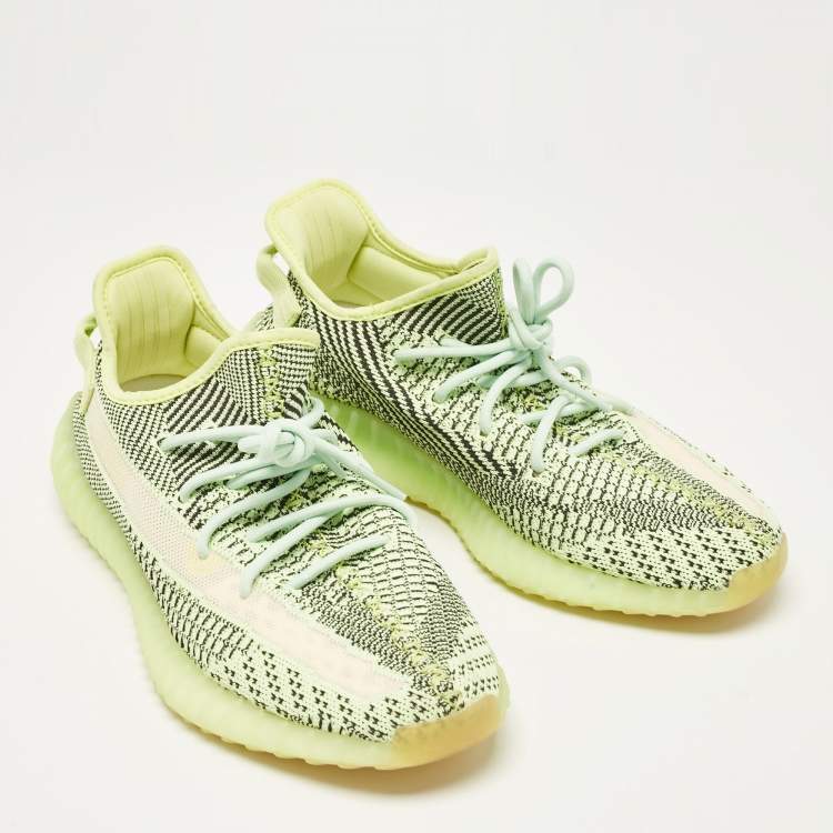 Pre Owned Yeezy x Adidas Neon Green Knit Fabric Boost 350 V2 Yeezreel (Non Reflective) Sneakers Size 44