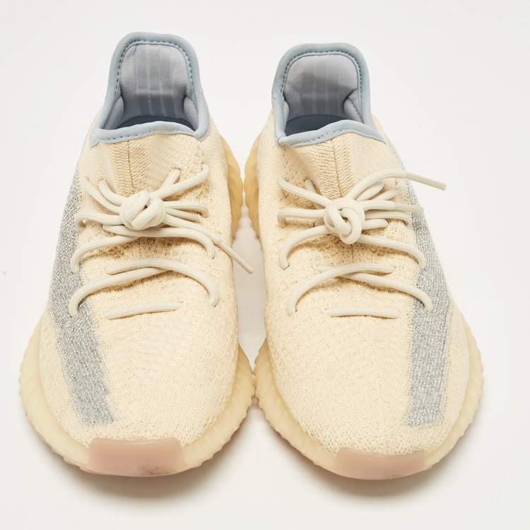 مملوكة مسبقًا Yeezy x Adidas Beige/Blue Knit Fabric Boost 350 V2 Linen Sneakers Size 44
