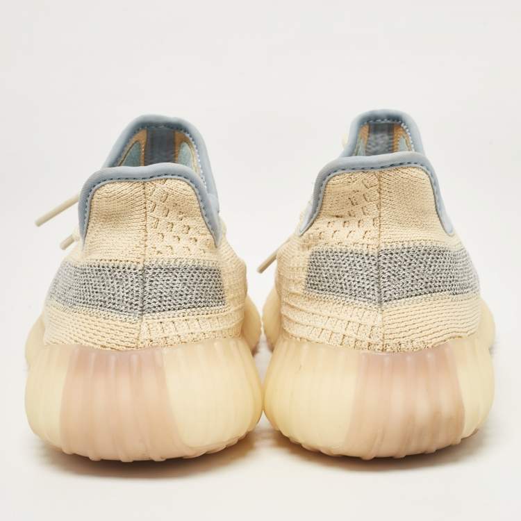 مملوكة مسبقًا Yeezy x Adidas Beige/Blue Knit Fabric Boost 350 V2 Linen Sneakers Size 44