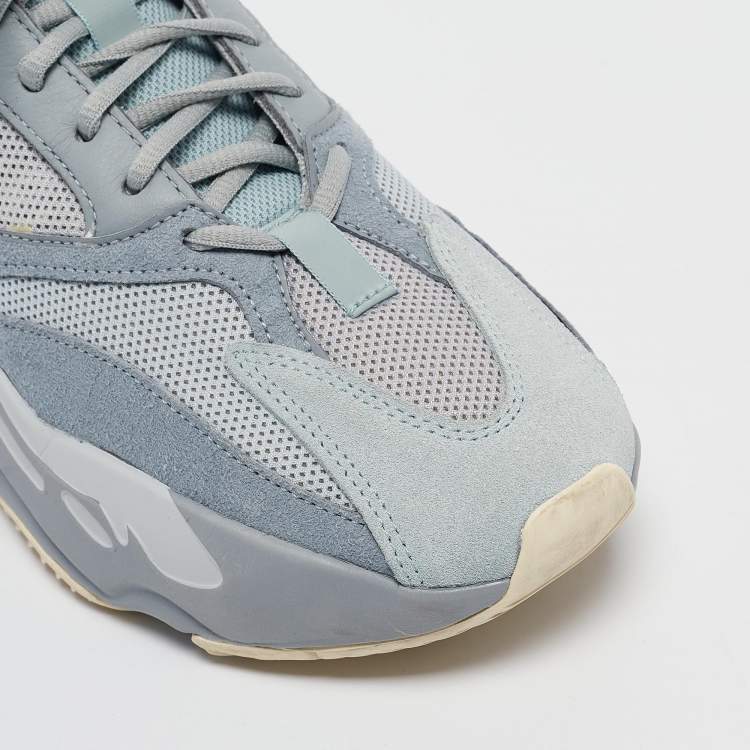 Pre Owned Yeezy x Adidas Grey/Blue Suede and Mesh Boost 700 Inertia Sneakers Size 42