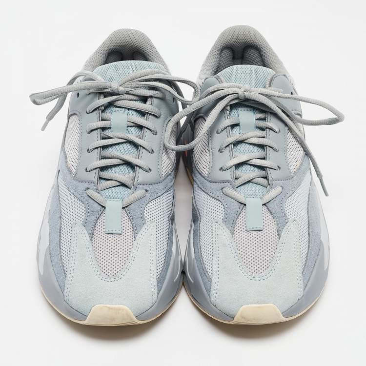 Pre Owned Yeezy x Adidas Grey/Blue Suede and Mesh Boost 700 Inertia Sneakers Size 42