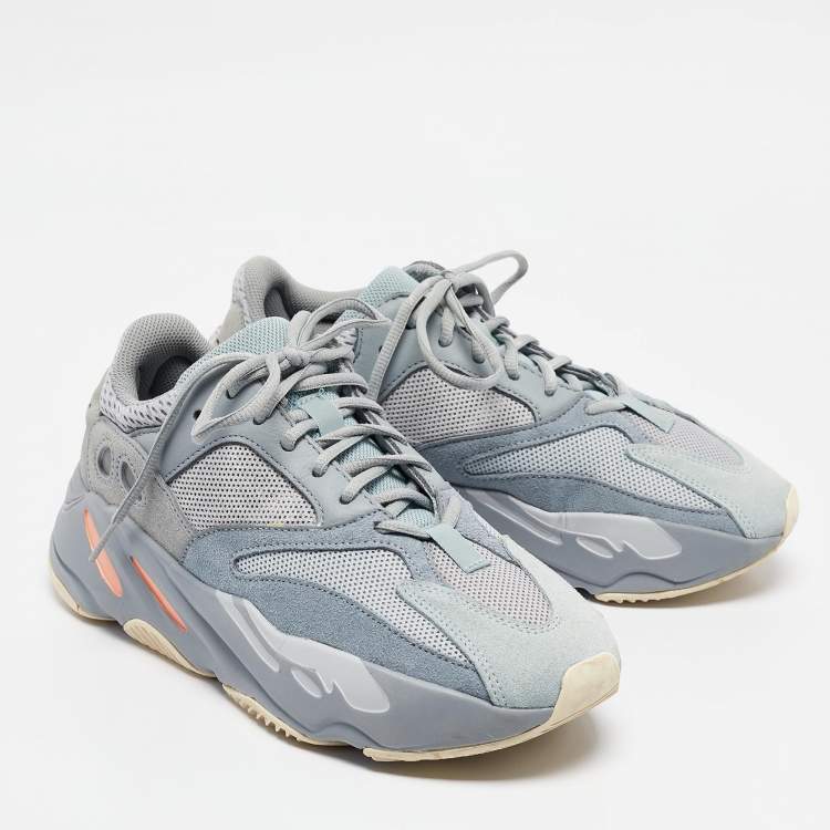 Pre Owned Yeezy x Adidas Grey/Blue Suede and Mesh Boost 700 Inertia Sneakers Size 42