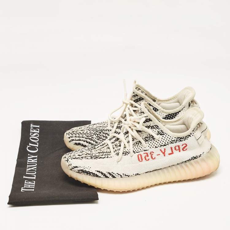 Pre Owned Yeezy x Adidas White/Black Knit Fabric Boost 350 V2 Zebra Sneakers Size 40