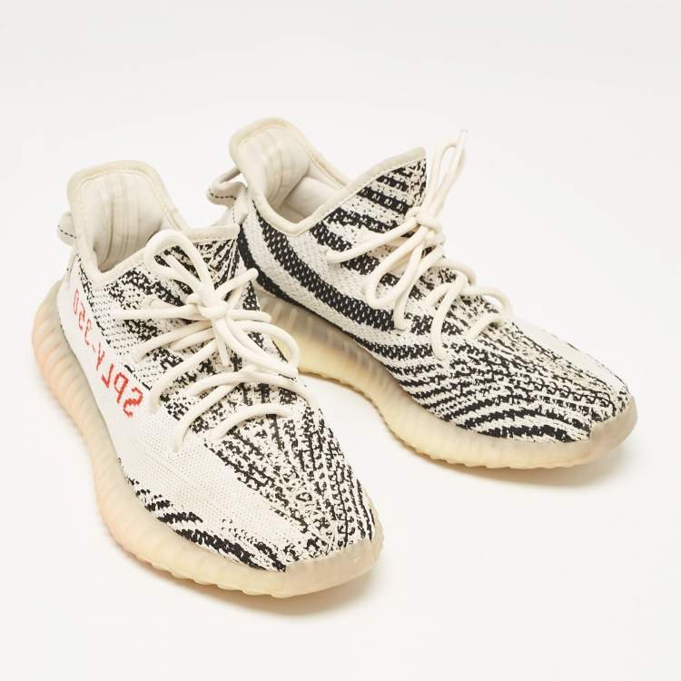 Pre Owned Yeezy x Adidas White/Black Knit Fabric Boost 350 V2 Zebra Sneakers Size 40