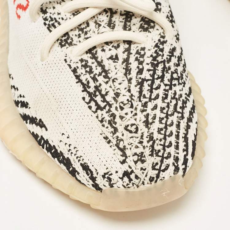 Pre Owned Yeezy x Adidas White/Black Knit Fabric Boost 350 V2 Zebra Sneakers Size 40