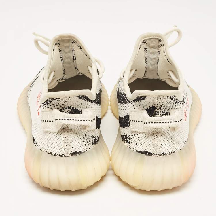 Pre Owned Yeezy x Adidas White/Black Knit Fabric Boost 350 V2 Zebra Sneakers Size 40
