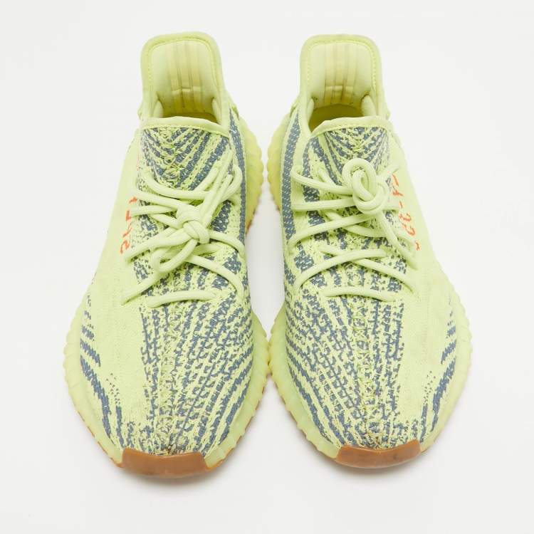 Pre Owned Yeezy x Adidas Yellow Knit Fabric Boost 350 V2 Semi Frozen Yellow Sneakers Size 42