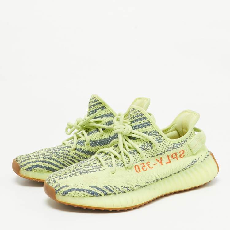 Pre Owned Yeezy x Adidas Yellow Knit Fabric Boost 350 V2 Semi Frozen Yellow Sneakers Size 42