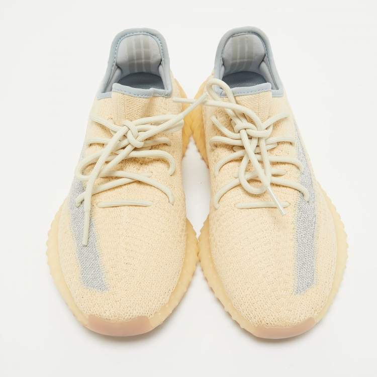 Pre Owned Yeezy x Adidas Beige/Blue Knit Fabric Boost 350 V2 Linen Sneakers Size 41 1/3