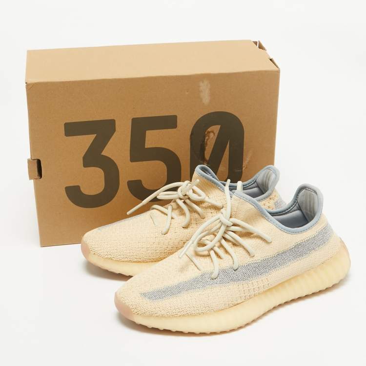 Pre Owned Yeezy x Adidas Beige/Blue Knit Fabric Boost 350 V2 Linen Sneakers Size 41 1/3