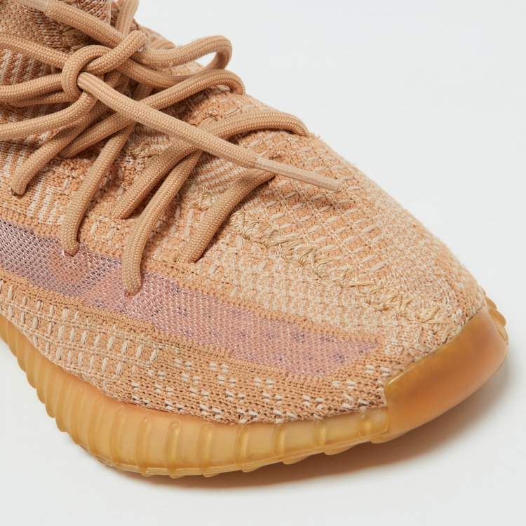Pre Owned Yeezy x Adidas Orange Knit Fabric Boost 350 V2 Clay Sneakers Size 39 1/3