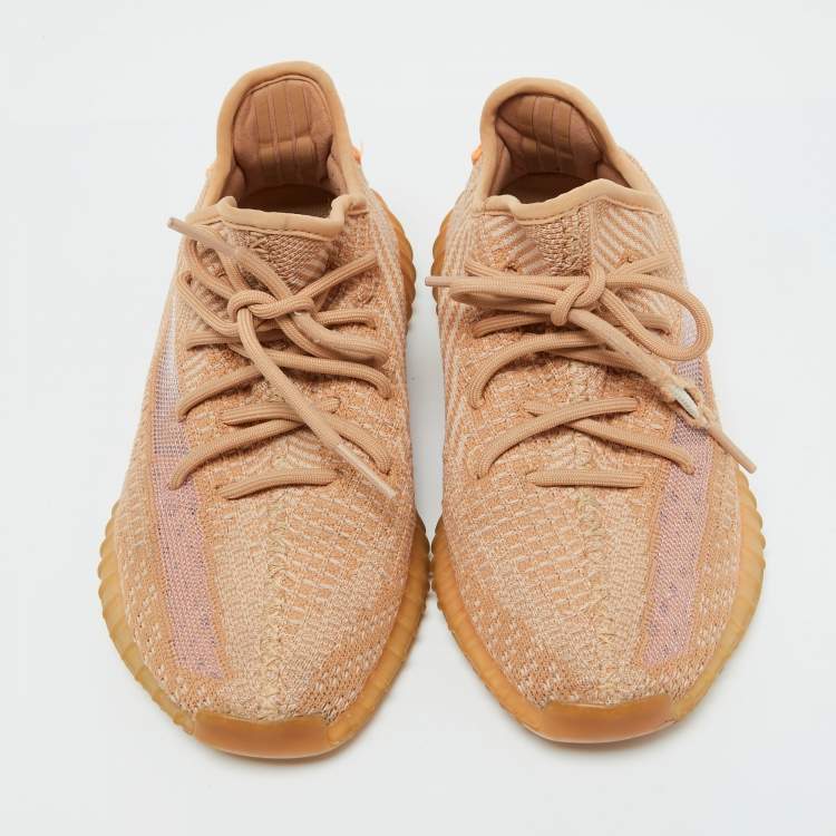 Pre Owned Yeezy x Adidas Orange Knit Fabric Boost 350 V2 Clay Sneakers Size 39 1/3