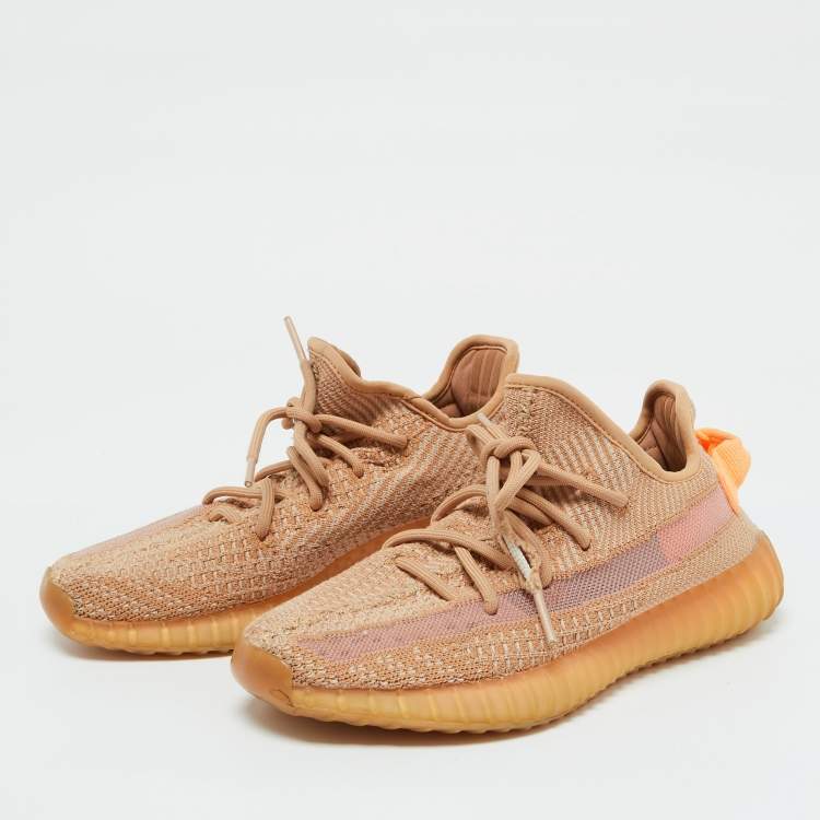 Pre Owned Yeezy x Adidas Orange Knit Fabric Boost 350 V2 Clay Sneakers Size 39 1/3