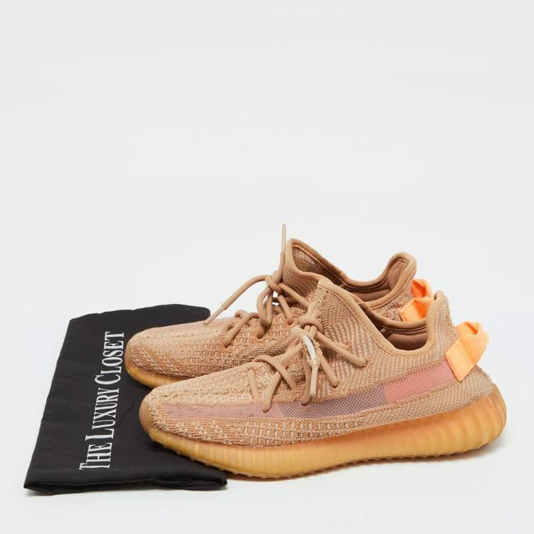 Pre Owned Yeezy x Adidas Orange Knit Fabric Boost 350 V2 Clay Sneakers Size 39 1/3