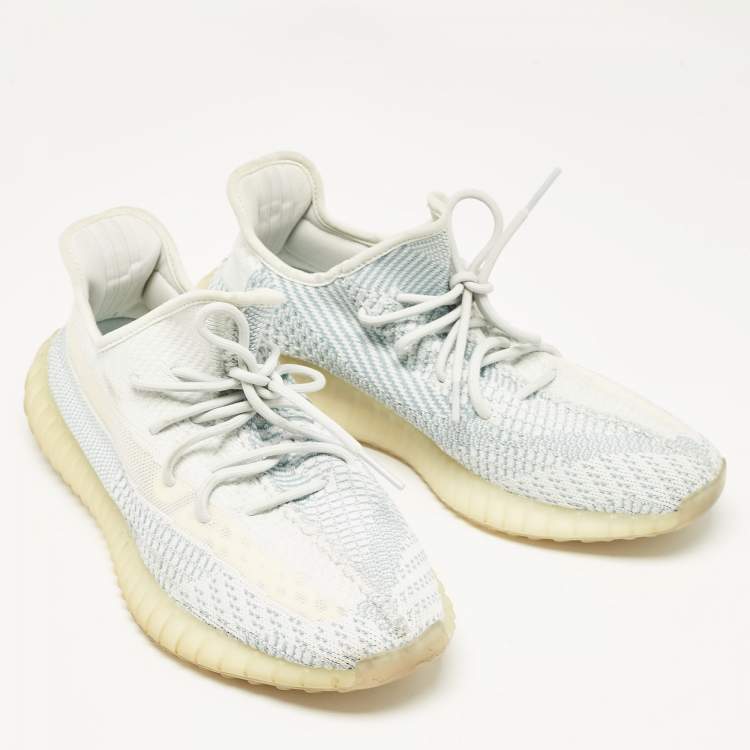 Pre Owned Yeezy x Adidas Blue/White Knit Fabric Boost 350 V2 Cloud White (Non-Reflective) Sneakers Size 46 2/3
