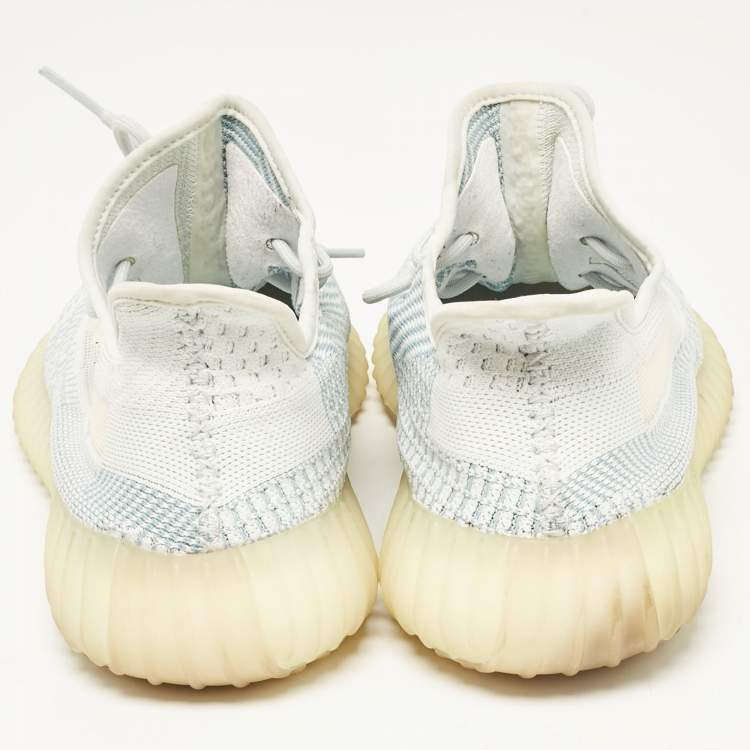 Pre Owned Yeezy x Adidas Blue/White Knit Fabric Boost 350 V2 Cloud White (Non-Reflective) Sneakers Size 46 2/3