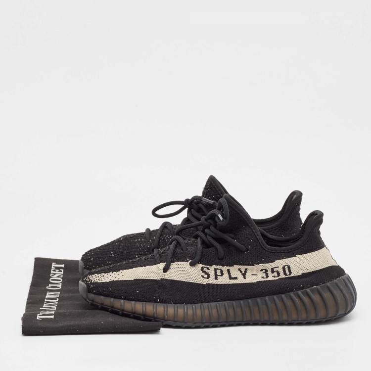Pre Owned Yeezy x Adidas Black Knit Fabric Boost 350 V2 Core Black White Sneakers Size 44 2/3