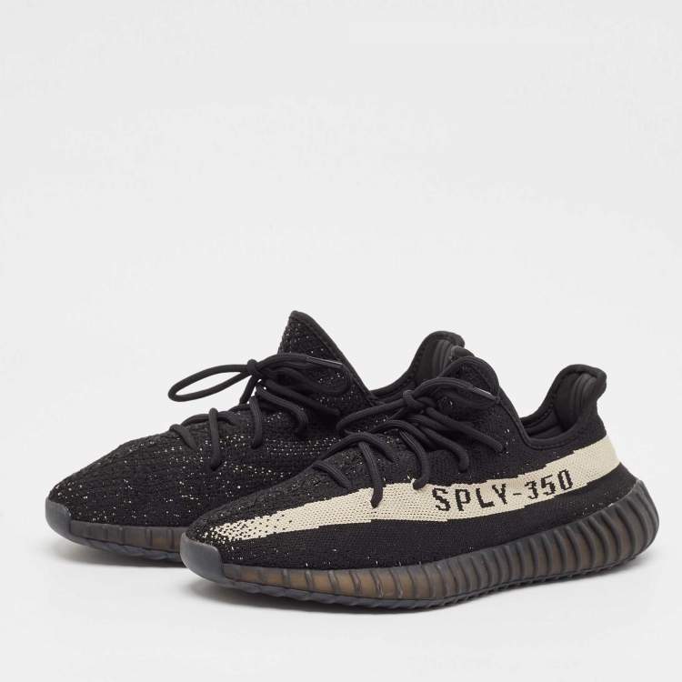 Pre Owned Yeezy x Adidas Black Knit Fabric Boost 350 V2 Core Black White Sneakers Size 44 2/3