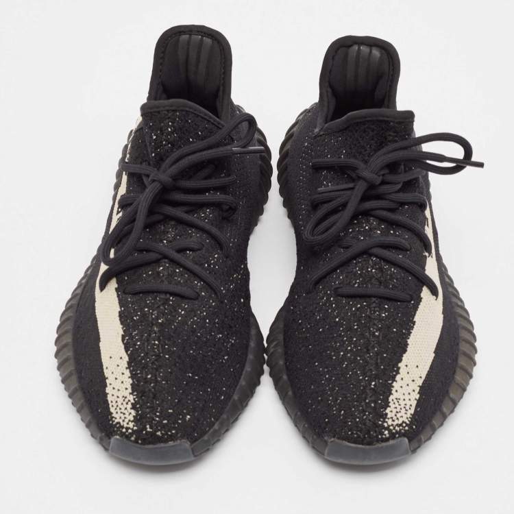 Pre Owned Yeezy x Adidas Black Knit Fabric Boost 350 V2 Core Black White Sneakers Size 44 2/3