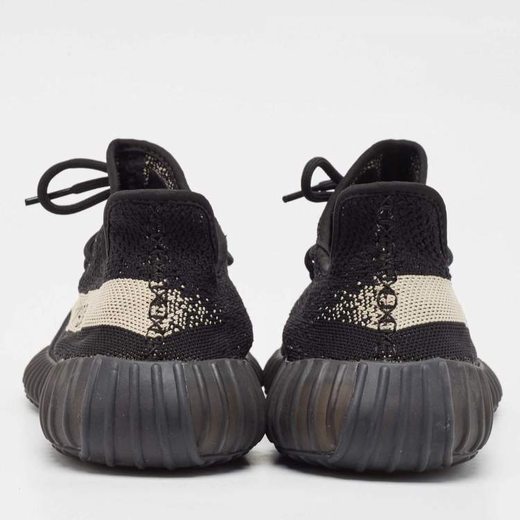 Pre Owned Yeezy x Adidas Black Knit Fabric Boost 350 V2 Core Black White Sneakers Size 44 2/3