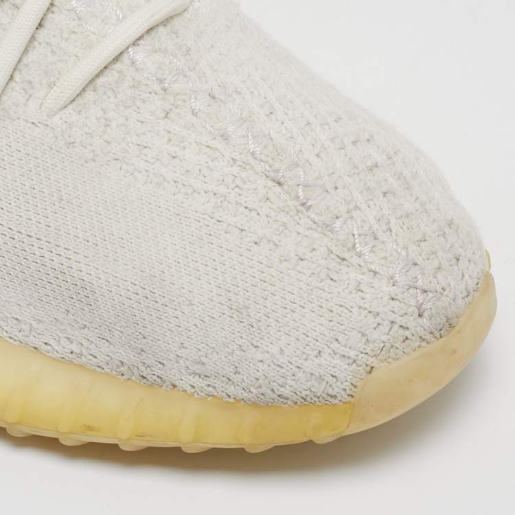 Pre Owned Yeezy x Adidas White Knit Fabric Boost 350 V2 Triple White Sneakers Size 44 2/3