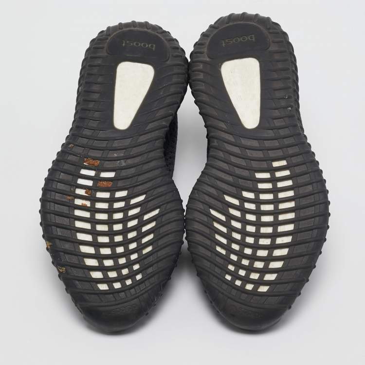 Pre Owned Yeezy x Adidas Black Knit Fabric Boost 350 V2 Static Black Non-Reflective Sneakers Size 44