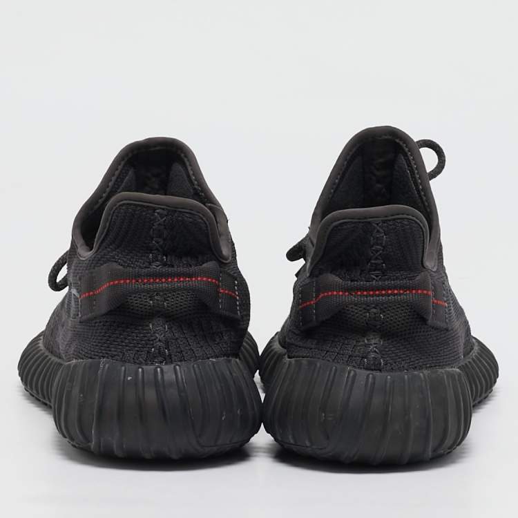 Pre Owned Yeezy x Adidas Black Knit Fabric Boost 350 V2 Static Black Non-Reflective Sneakers Size 44