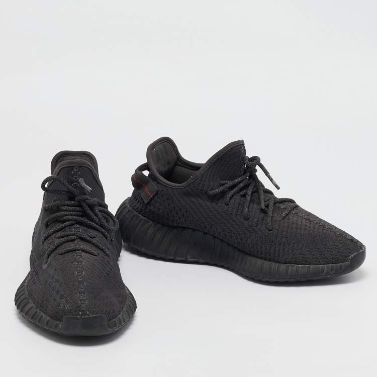 Pre Owned Yeezy x Adidas Black Knit Fabric Boost 350 V2 Static Black Non-Reflective Sneakers Size 44