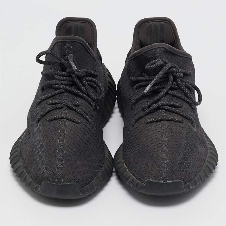 Pre Owned Yeezy x Adidas Black Knit Fabric Boost 350 V2 Static Black Non-Reflective Sneakers Size 44