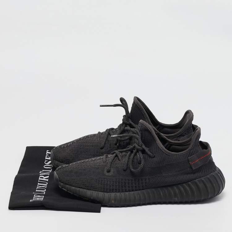 Pre Owned Yeezy x Adidas Black Knit Fabric Boost 350 V2 Static Black Non-Reflective Sneakers Size 44