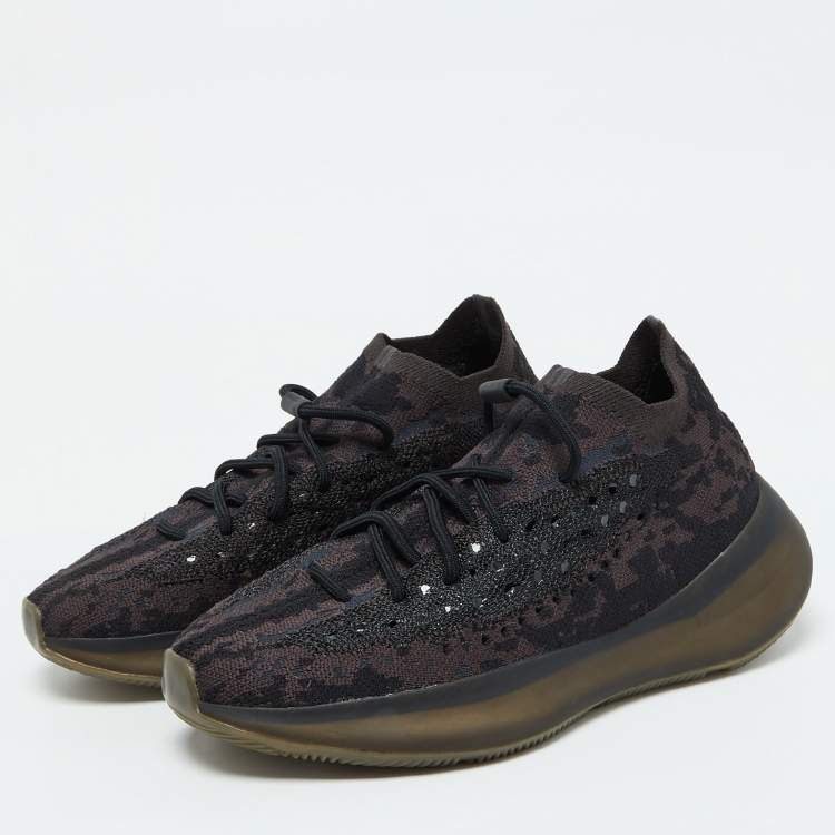 Pre Owned Yeezy x Adidas Black/Brown Knit Fabric Boost 380 Onyx Sneakers Size 41 1/3
