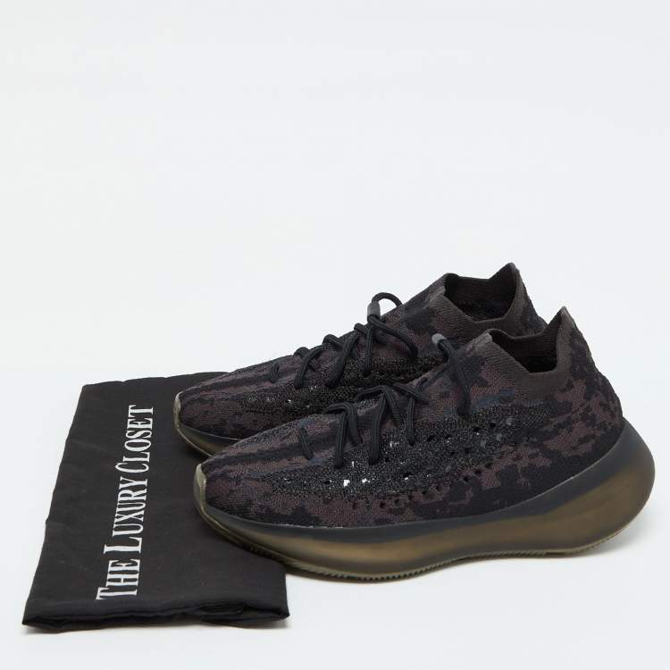 Pre Owned Yeezy x Adidas Black/Brown Knit Fabric Boost 380 Onyx Sneakers Size 41 1/3