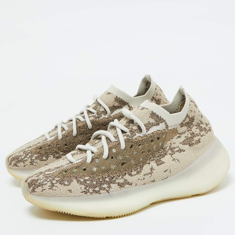 Pre Owned Yeezy x Adidas Beige/Brown Knit Fabric Boost 380 Pyrite Sneakers Size 41 1/3