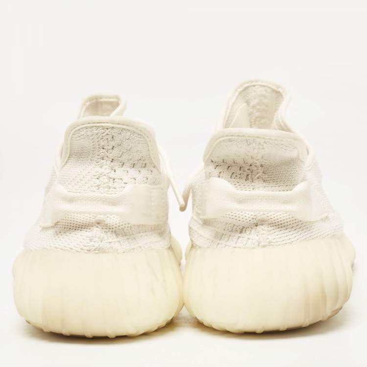 Pre Owned Yeezy x Adidas Off White Knit Fabric Boost 350 V2 Bone Sneakers Size 46 2/3