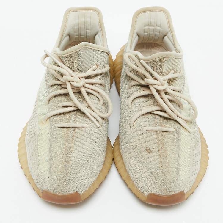 Pre Owned Yeezy x Adidas Cream/Grey Knit Fabric Boost 350 V2 Citrin Sneakers Size 40