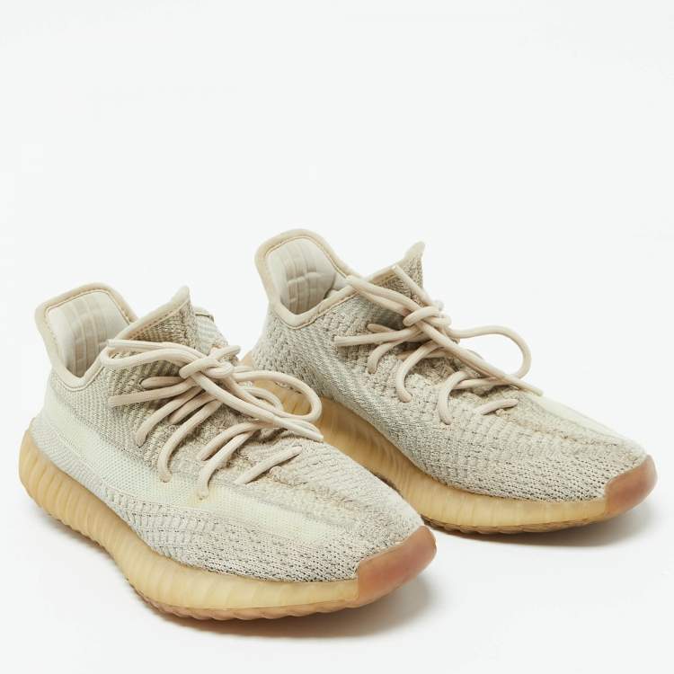 Pre Owned Yeezy x Adidas Cream/Grey Knit Fabric Boost 350 V2 Citrin Sneakers Size 40